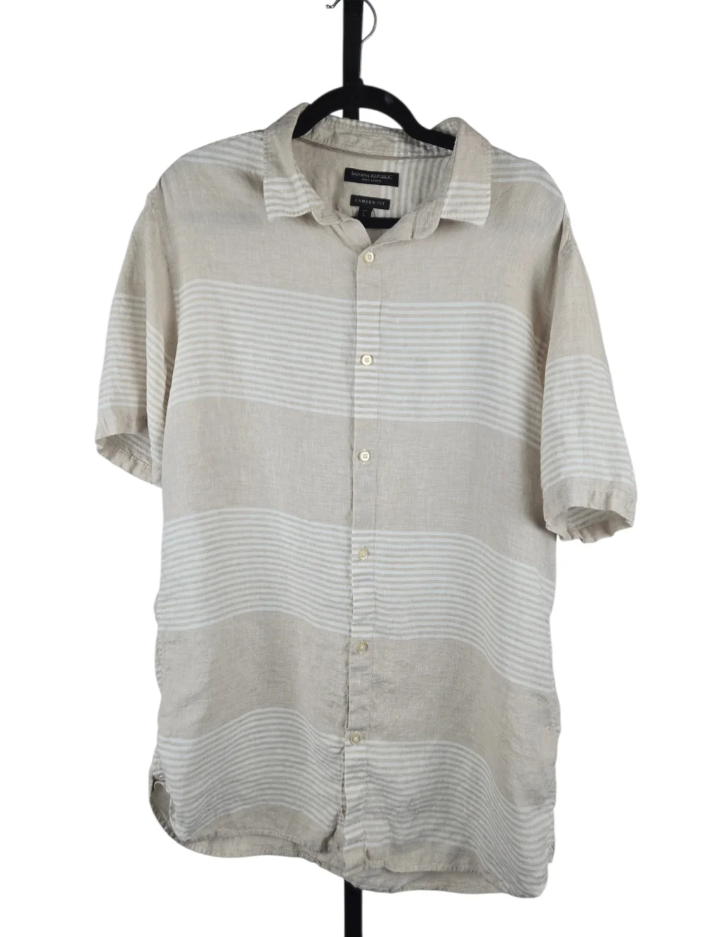 Banana Republic Camden Fit Linen Shirt Natural Stripe Size Large Tall